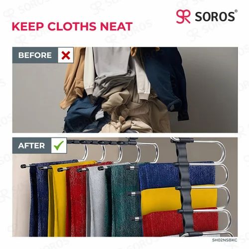 5-in-1 Multipurpose Stainless Steel Cloth Hanger – Space Saving Wardrobe Organiser