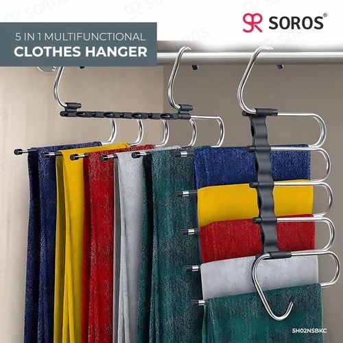 5-in-1 Multipurpose Stainless Steel Cloth Hanger – Space Saving Wardrobe Organiser